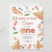 ヴィンテージレッドピザスライスおもしろい1st誕生日 招待状 (正面)