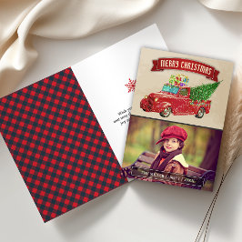 ヴィンテージレッドピックアップトラッククリスマスフォト シーズンカード