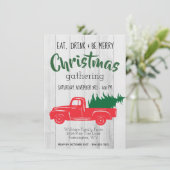 ヴィンテージレッドピックアップトラッククリスマス招待状 サンキューカード (スタンド正面)