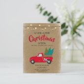 ヴィンテージレッドピックアップトラッククリスマス招待状 シーズンポストカード (スタンド正面)
