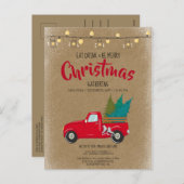ヴィンテージレッドピックアップトラッククリスマス招待状 シーズンポストカード (正面/裏面)