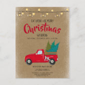 ヴィンテージレッドピックアップトラッククリスマス招待状 シーズンポストカード (正面)