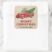 ヴィンテージレッドピックアップトラッククリスマス スクエアシール (バッグ)