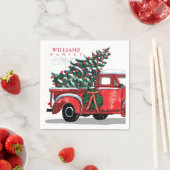 ヴィンテージレッドピックアップトラックファミリー名モノグラム スタンダードカクテルナプキン (インサイチュ)