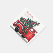 ヴィンテージレッドピックアップトラックファミリー名モノグラム スタンダードカクテルナプキン (角)