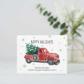 ヴィンテージレッドピックアップトラック新しい住所ホリデイ 案内ポストカード (スタンド正面)
