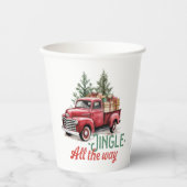 ヴィンテージレッドピックアップトラック"ジャングルすべての方法" 紙コップ (正面)