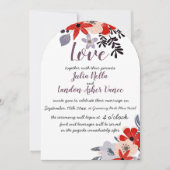 ヴィンテージレッドピンクとラベンダーフローラ招待状 招待状 (正面)