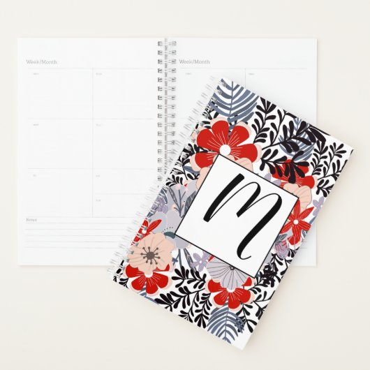 ヴィンテージレッドピンクとラベンダーフローラ プランナー手帳 (ディスプレー)