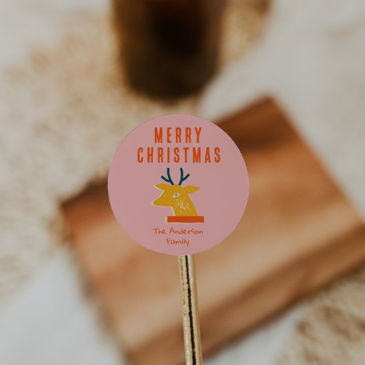 ヴィンテージレッドピンクトナディアヘッドクリスマスレトロ ラウンドシール