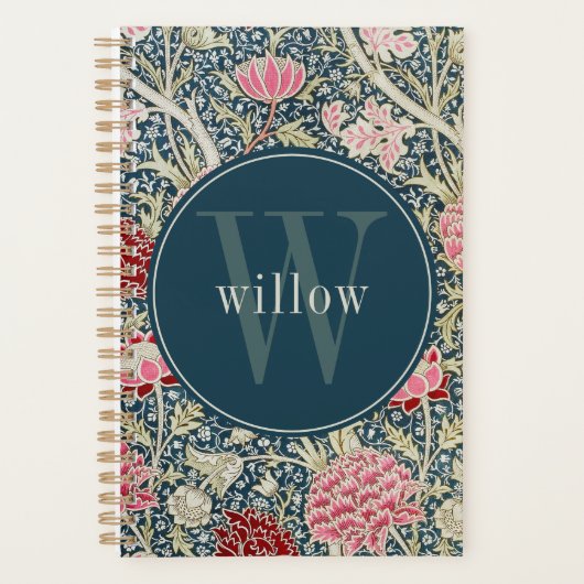 ヴィンテージレッドピンクフローラウィリアム・モリスモノグラム プランナー手帳 (正面)