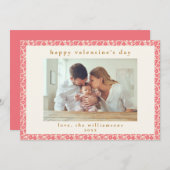 ヴィンテージレッドピンクフローラフォトバレンタインデー シーズンカード (正面/裏面)