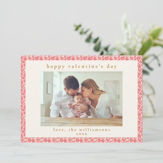 ヴィンテージレッドピンクフローラフォトバレンタインデー シーズンカード (スタンド正面)