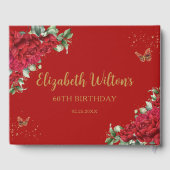 ヴィンテージレッドピーニーフローラ蝶誕生日 ゲストブック (裏面)