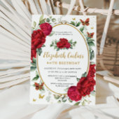 ヴィンテージレッドピーニーフローラ蝶誕生日 招待状