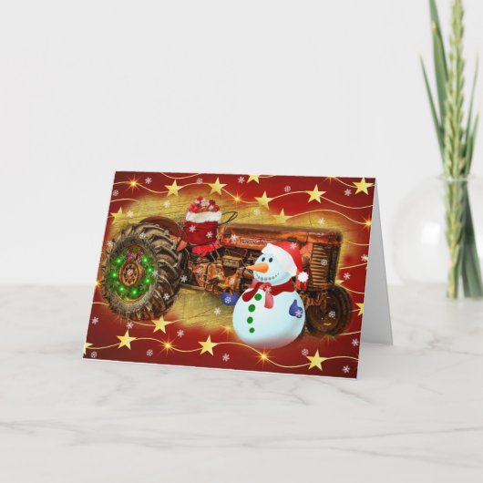 ヴィンテージレッドファームトラクタークリスマス シーズンカード (正面)