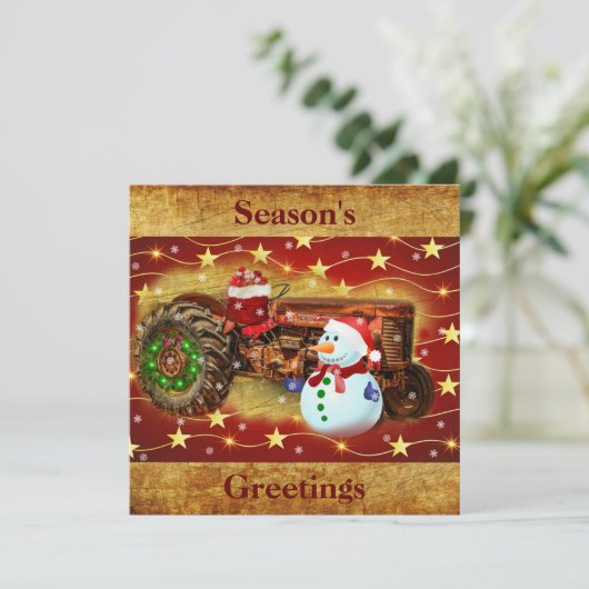 ヴィンテージレッドファームトラクタークリスマス シーズンカード (スタンド正面)