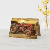 ヴィンテージレッドファームトラクター カード (黄色い花)