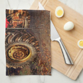 ヴィンテージレッドファームトラクター キッチンタオル (四つ折り)