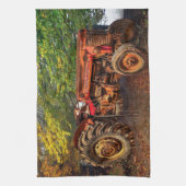 ヴィンテージレッドファームトラクター キッチンタオル (縦)