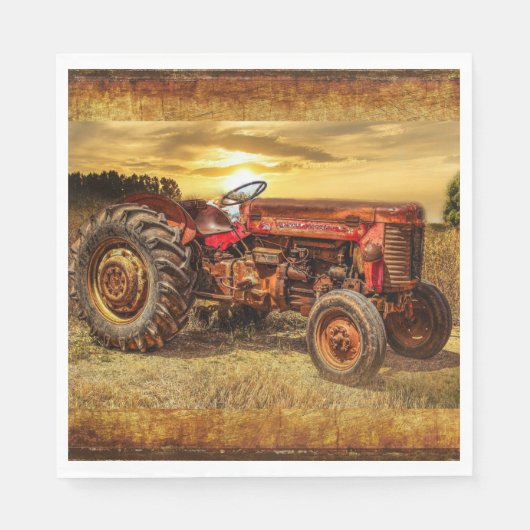ヴィンテージレッドファームトラクター スタンダードランチョンナプキン (正面)