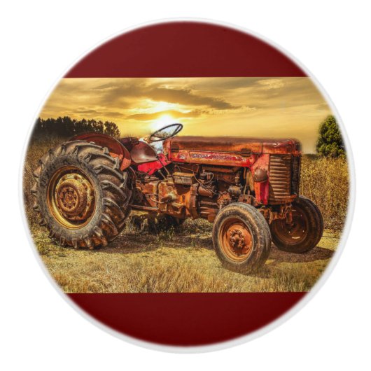 ヴィンテージレッドファームトラクター セラミックノブ (正面)