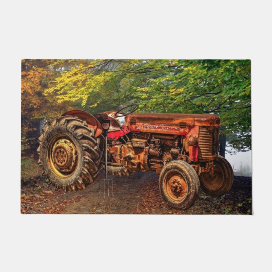 ヴィンテージレッドファームトラクター ドアマット (正面)