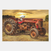ヴィンテージレッドファームトラクター ラッピングペーパーシート (正面)