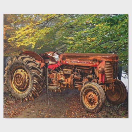 ヴィンテージレッドファームトラクター ラッピングペーパー (フラット)