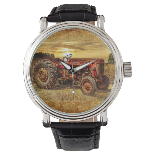 ヴィンテージレッドファームトラクター 腕時計 (正面)