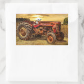 ヴィンテージレッドファームトラクター 長方形シール (バッグ)