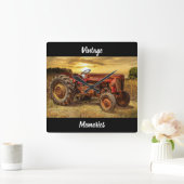 ヴィンテージレッドファームトラクタ スクエア壁時計 (ホーム)