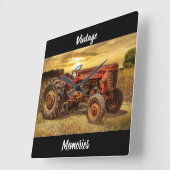 ヴィンテージレッドファームトラクタ スクエア壁時計 (傾斜)