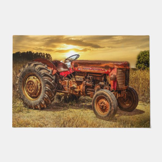 ヴィンテージレッドファームトラクタ ドアマット (正面)