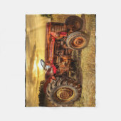 ヴィンテージレッドファームトラクタ フリースブランケット (正面)