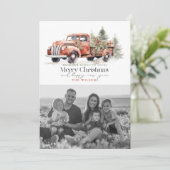 ヴィンテージレッドファームトラッククリスマスツリー写真 シーズンカード (スタンド正面)