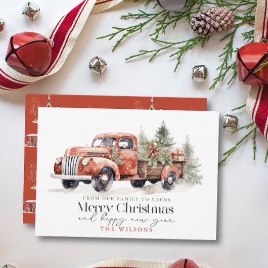 ヴィンテージレッドファームトラッククリスマスツリー シーズンカード