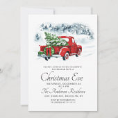ヴィンテージレッドファームトラッククリスマスホリデーイブ 招待状 (正面)