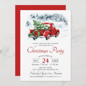 ヴィンテージレッドファームトラッククリスマスホリデーパーティー 招待状 (正面/裏面)
