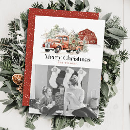 ヴィンテージレッドファームトラックバームクリスマスフォト シーズンカード