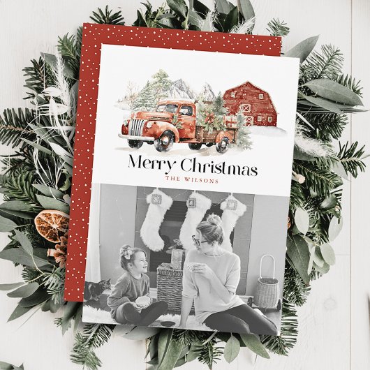 ヴィンテージレッドファームトラックバームクリスマスフォト シーズンカード