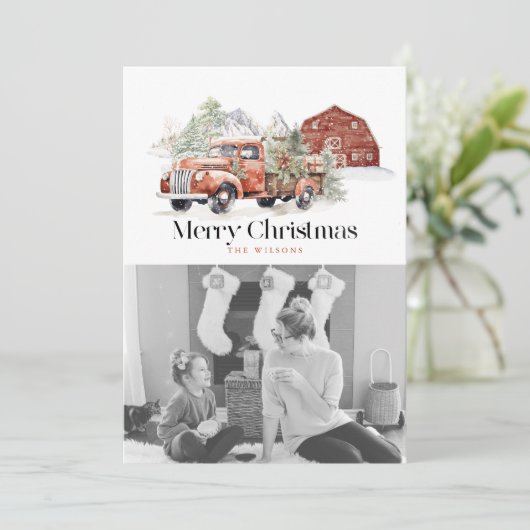 ヴィンテージレッドファームトラックバームクリスマスフォト シーズンカード (スタンド正面)