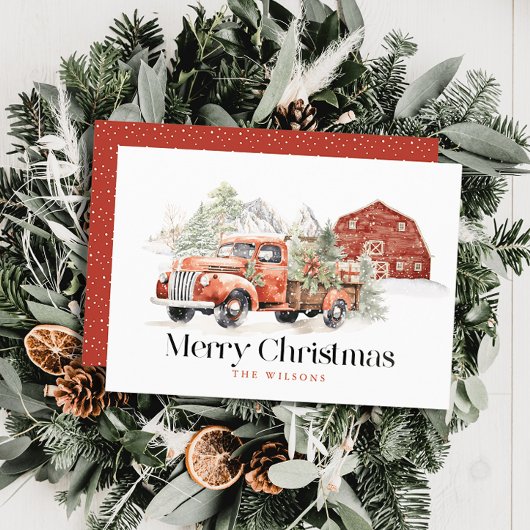 ヴィンテージレッドファームトラックバーンマウンテンクリスマス シーズンカード