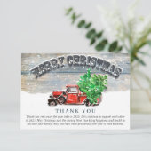 ヴィンテージレッドファームトラックホリデークリ企業のスマス サンキューカード (スタンド正面)