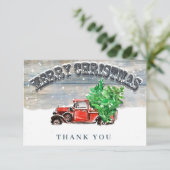 ヴィンテージレッドファームトラックホリデークリ企業のスマス サンキューカード (スタンド正面)