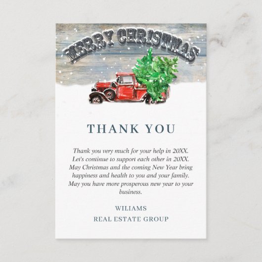ヴィンテージレッドファームトラックホリデークリ企業のスマス サンキューカード (正面)
