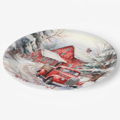 ヴィンテージレッドファームトラックレッドバーン ペーパープレート (アングル)