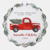 ヴィンテージレッドファームトラック |初めてのクリスマスさんそしてミセス オーナメントカード (正面)
