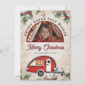 ヴィンテージレッドフェスティバルキャンパーアーチフォトクリスマス シーズンカード (正面)