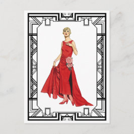 ヴィンテージレッドフラッパースリンキーシルクガウンファッション ポストカード
